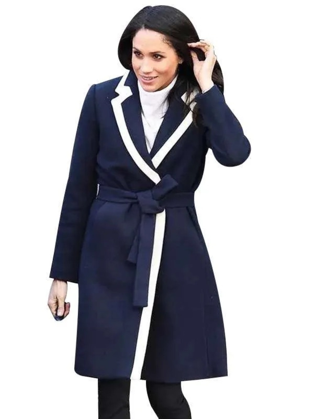 J. Crew Italian Wool Navy & Ivory Contrast Trim Belted Coat Size 4